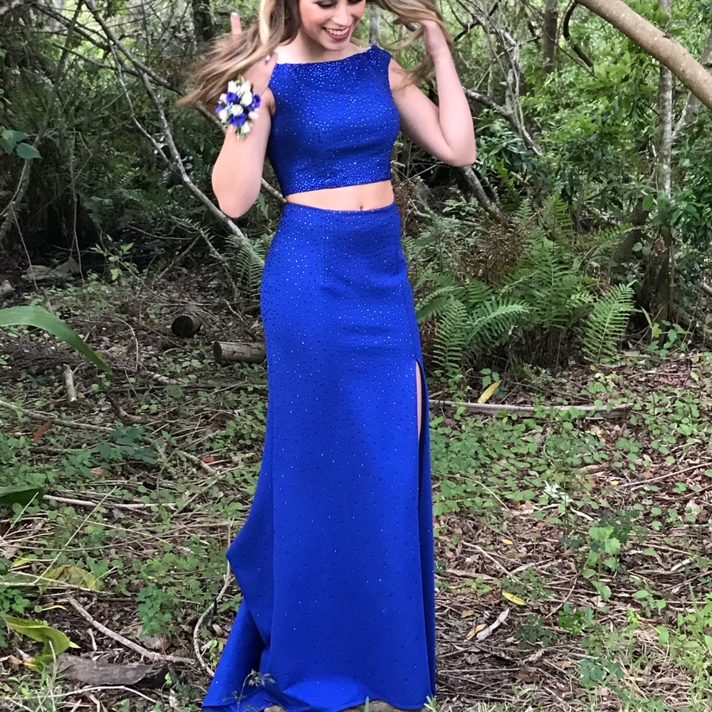 Sherri hill royal blue two piece prom dress